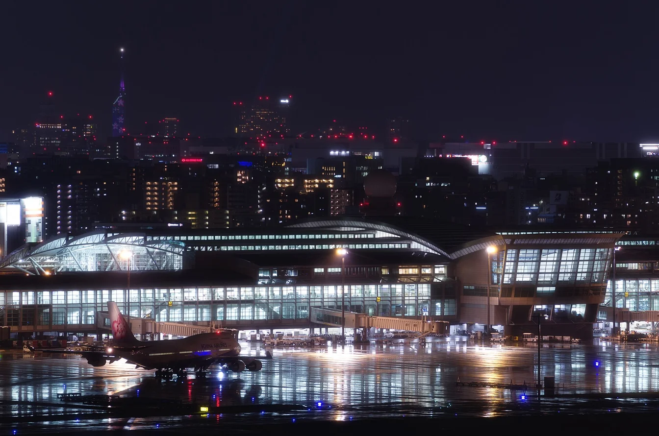 Fukuoka Airport international terminal at night