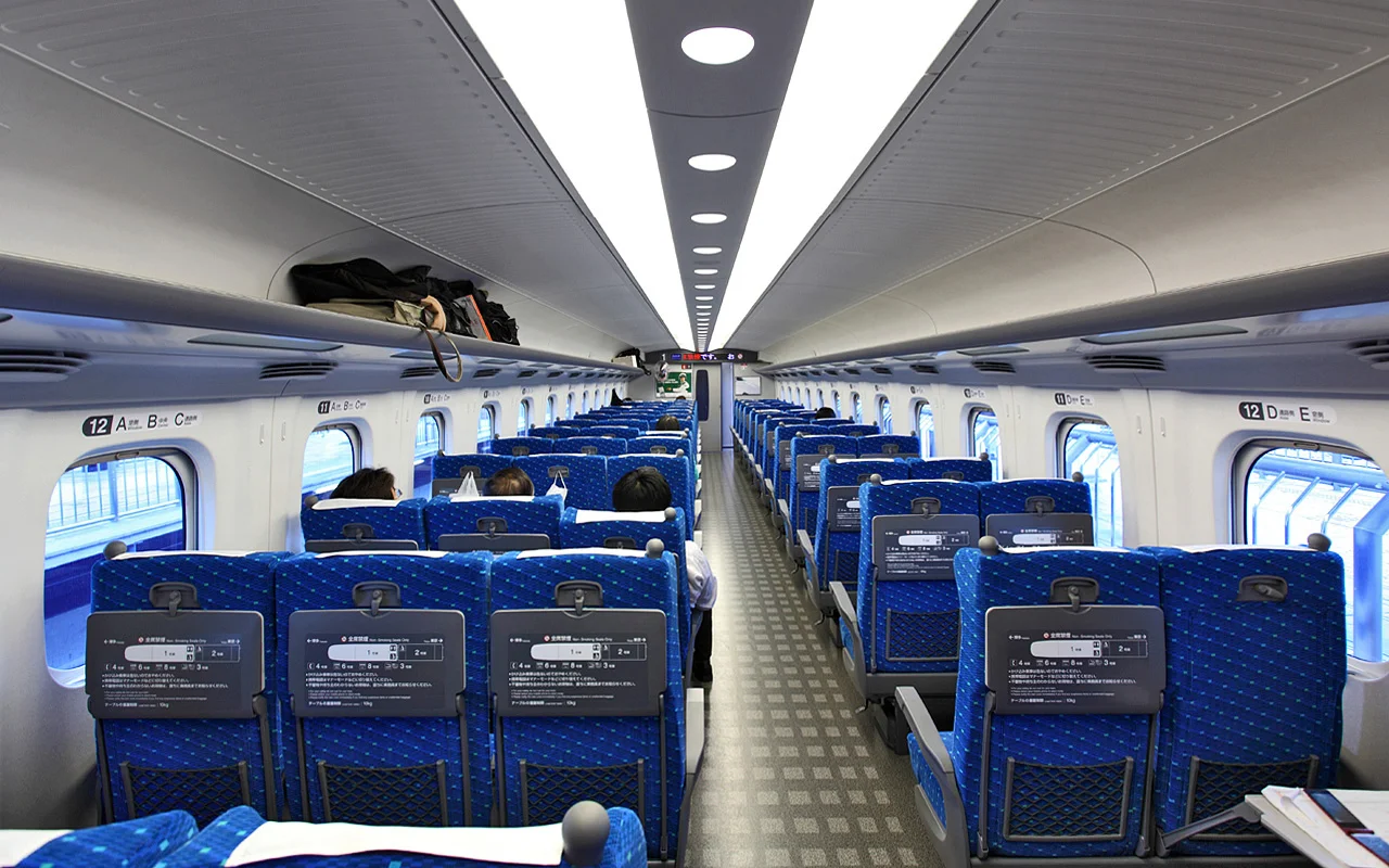 Passenger seats inside an N700 Shinkansen train